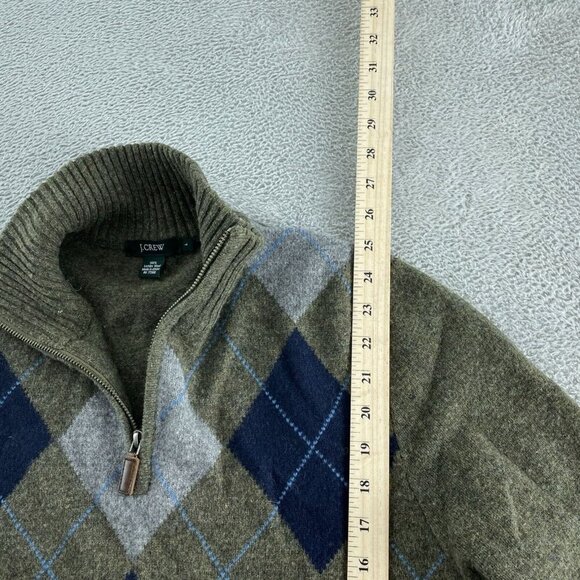 J.Crew Mens L Lambswool Argyle 1/4 Zip Sweater Olive & Navy Diamond Pattern 3618 - Picture 5 of 8